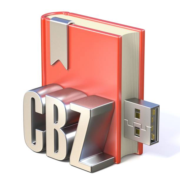 電子ブック アイコン金属 cbz 赤い本 usb 3d - e reader flash ストックフォトと画像