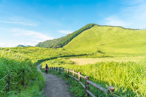 Woman enjoy hiking in the Soni Plateau in japan