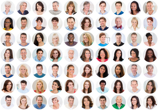 collage von lächelnden menschen - kopfbild fotos stock-fotos und bilder