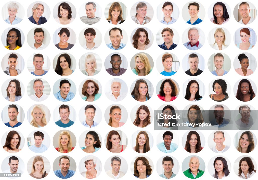 Collage Of Smiling People Collage Of Smiling Multiethnic People Portraits And Faces Circle Stock Photo