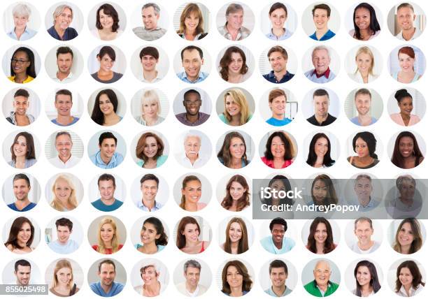 Collage Of Smiling People Stock Photo - Download Image Now - Circle, People, Headshot