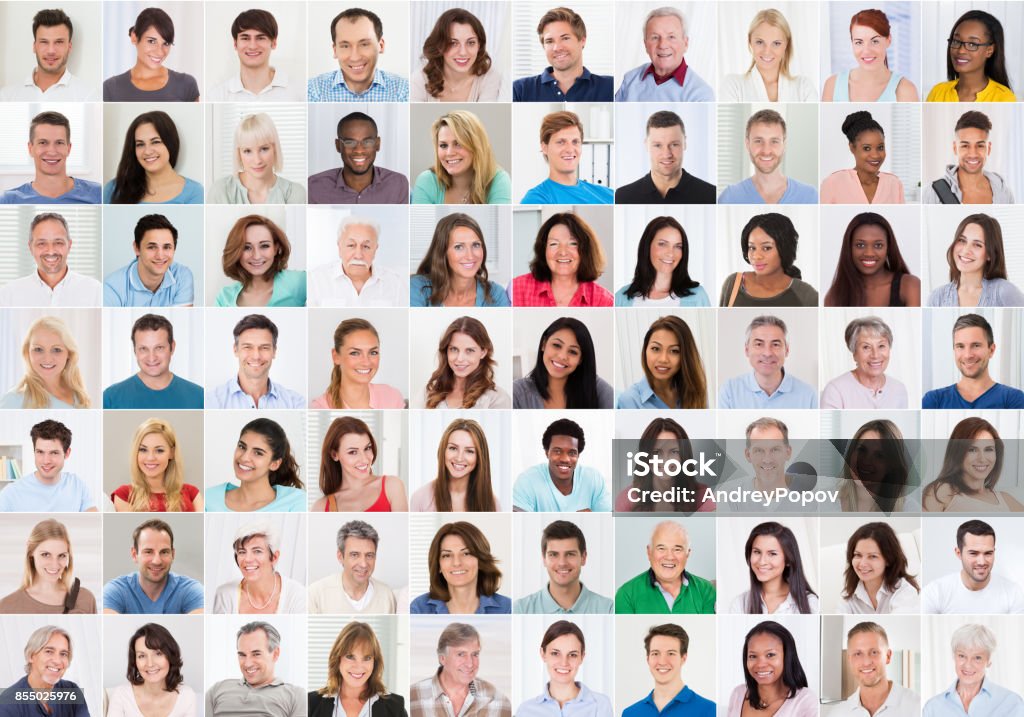 Collage Of Smiling People Collage Of Smiling Multiethnic People Portraits And Faces Composite Image Stock Photo