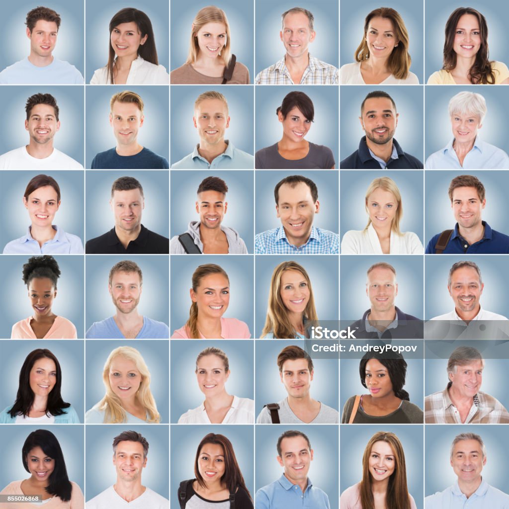 Collage Of People On Blue Background Casual Of Diverse Multi-ethnic And Mixed Age Smiling Casual People On Blue Background Adult Stock Photo