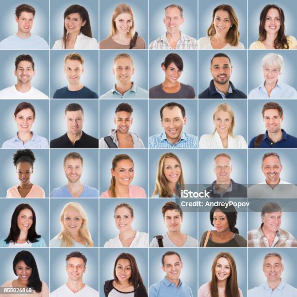 Collage Of People On Blue Background Stock Photo - Download Image Now - Adult, Blue, Community