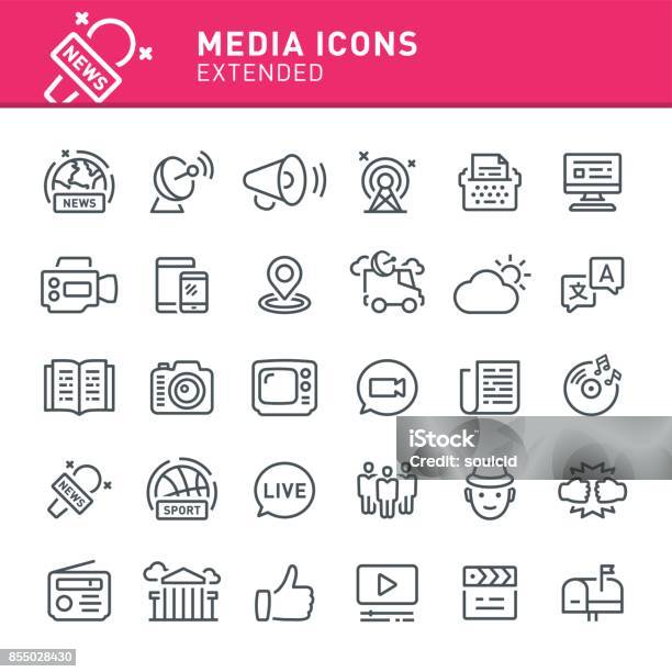 Icônes Des Médias Vecteurs libres de droits et plus d'images vectorielles de Icône - Icône, Média, Journal