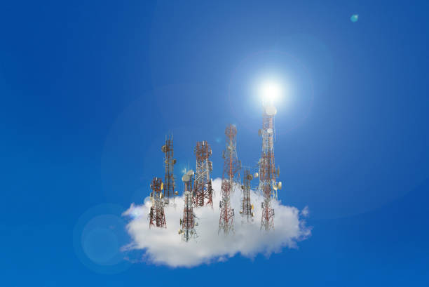 istock Mobile phone communication antenna tower with the blue sky and clouds 855031308