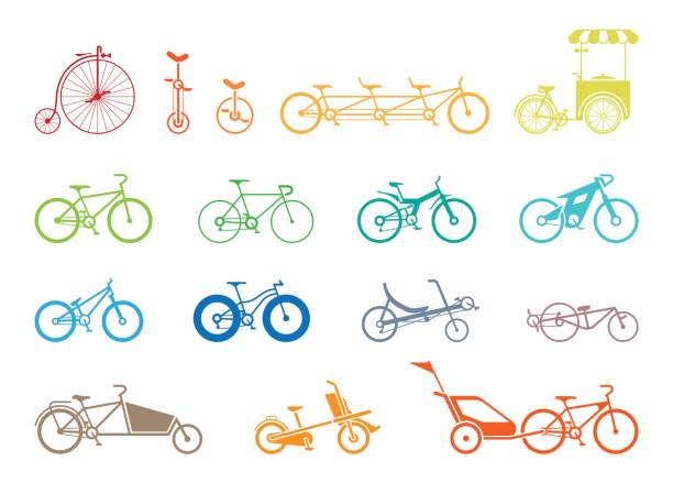 satz von symbole für verschiedene arten von fahrrädern. - lastenrad stock-grafiken, -clipart, -cartoons und -symbole