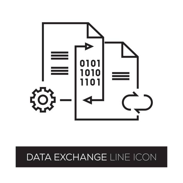 DATA EXCHANGE LINE ICON DATA EXCHANGE LINE ICON data transfer stock illustrations
