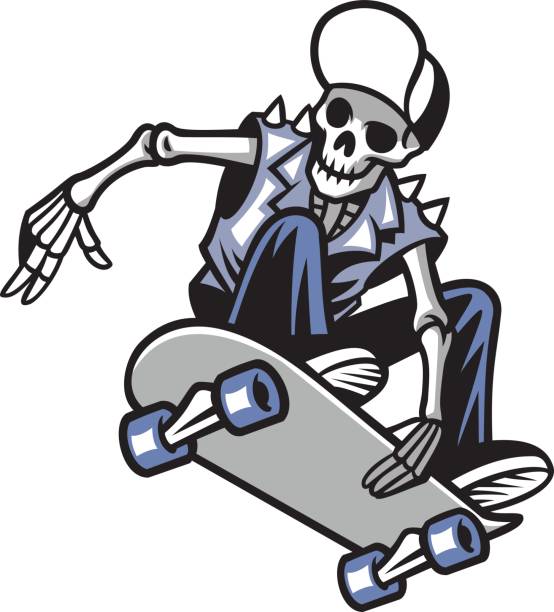 skull punk ride a skateboard vector of skull punk ride a skateboard positive negative slide stock illustrations
