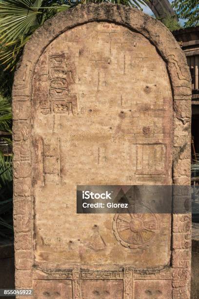 Stone Stele Inside A Park In Italy Stock Photo - Download Image Now - Ancient, Ancient Civilization, Antique