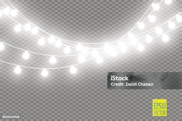 Christmas Lights Isolated On Transparent Background Xmas Glowing Garland Vector Illustration Stock Illustration - Download Image Now