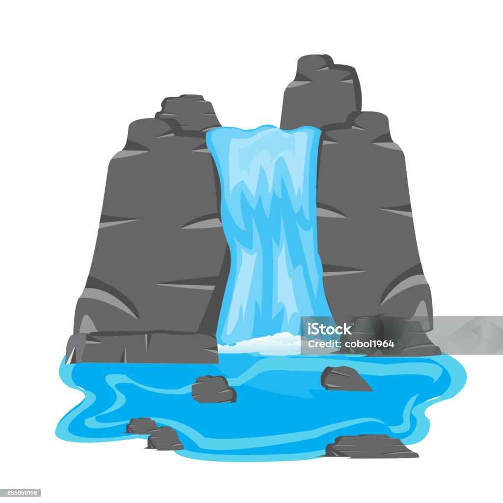 Waterfall amongst stone Vector illustration of the waterfall on white background is insulated Waterfall stock vector