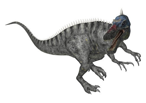 3D digital render of a dinosaur Suchomimus isolated on white background