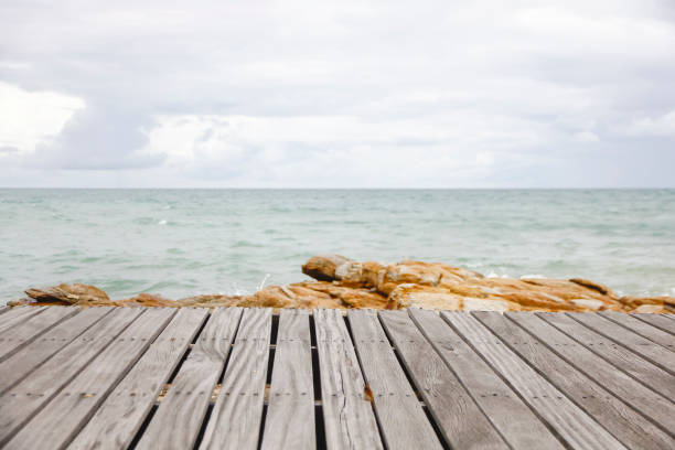 istock Beach Scene With Wooden Floor,Dramatic Look 855054092