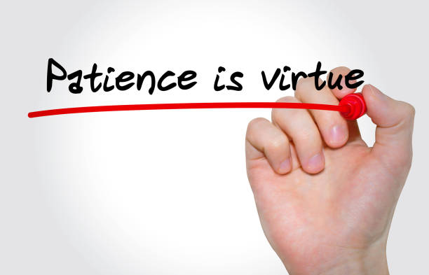 istock Hand writing inscription Patience is virtue with marker, concept 855054420