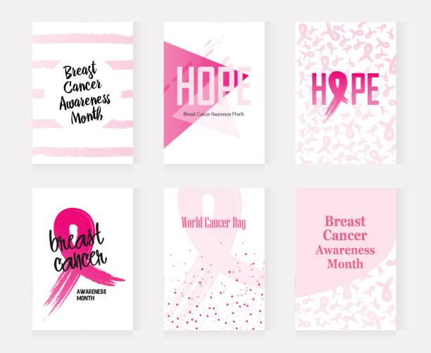 national breast cancer awareness ustawić banery. ilustracja wektorowa - white background isolated ribbon awareness ribbon stock illustrations