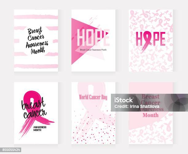 National Breast Cancer Awareness Set Banners Vector Illustration Stock Illustration - Download Image Now