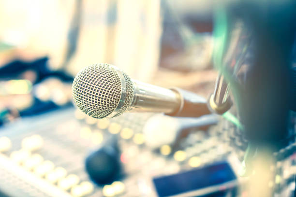 istock The microphone on the audio mixer. In the recording studio. 855055576