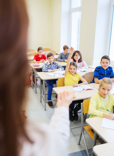 istock group of school kids raising hands in classroom 855060552
