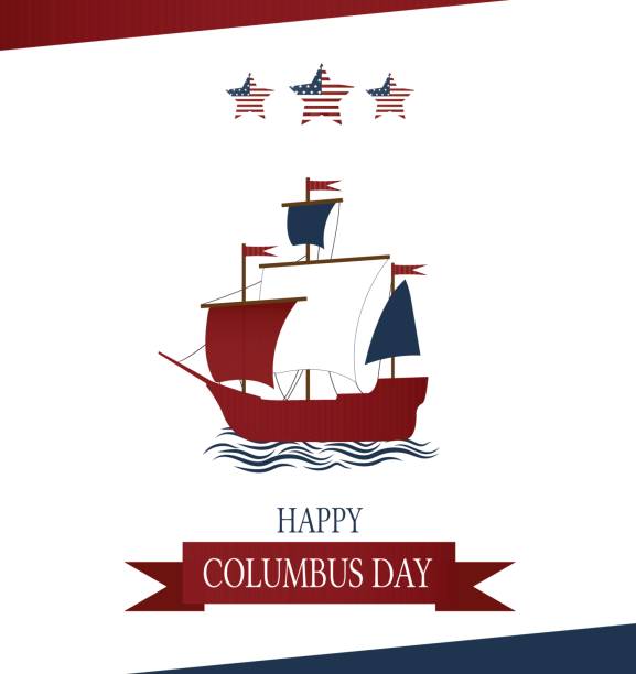 Happy Columbus Day. Sailing ship. White background Happy Columbus Day. Sailing ship. White background. Vector illustration. All elements are separate. Easily modifying. No mesh. EPS10 columbus day stock illustrations