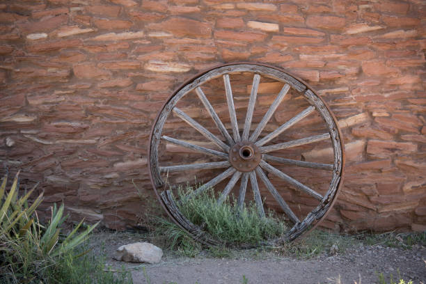 istock Wooden Wheel on Brick Wall 855063382