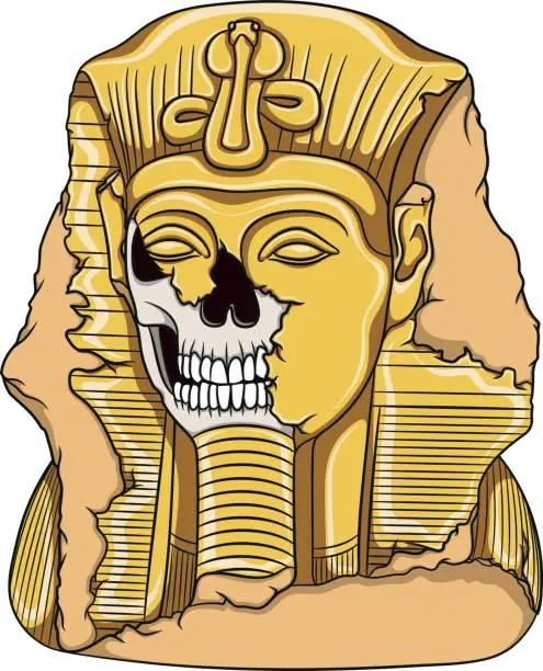 Vector illustration of Ancient pharaoh statue of a skull. Color vector illustration.