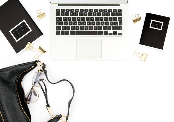 istock Fashion flat lay social media Office desk Notebook 855065982