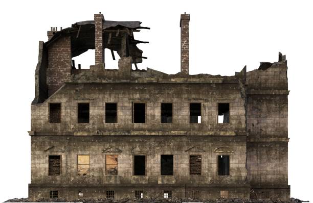 istock Ruined Building Isolated On White 3D Illustration 855066486
