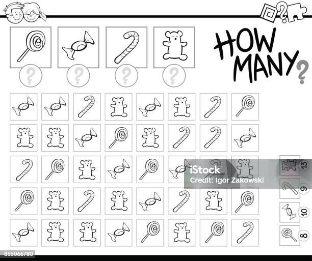 Counting Game With Candy Coloring Book Stock Illustration - Download Image Now - Coloring, Leisure Games, Candy