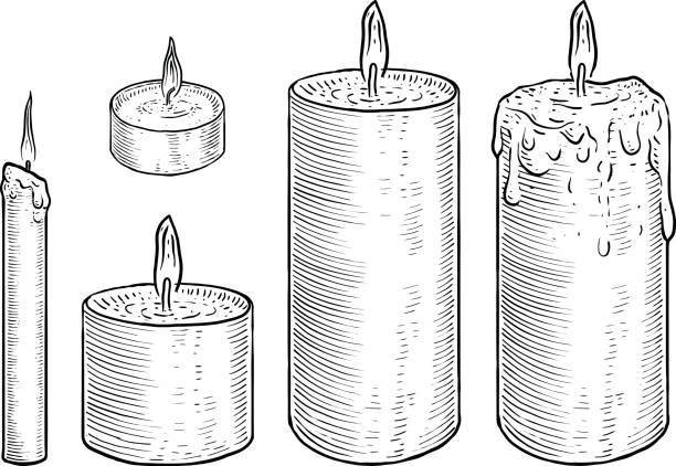 Candle illustration, drawing, engraving, ink, line art, vector Illustration, what made by ink, then it was digitalized. candle illustrations stock illustrations