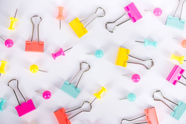 istock Colorful office supplies on white background 855073086