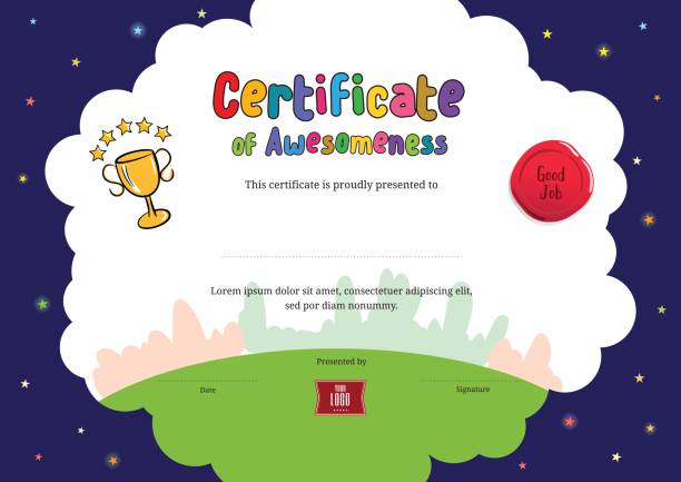 illustrations, cliparts, dessins animés et icônes de diplôme ou certificat d’arrière-plan du style awesomeness modèle dessin animé les enfants - paper education preschool blank