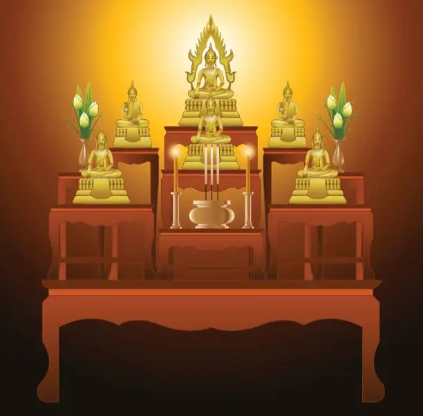 Vector illustration of set of altar table type nine tables in gradient design,suitable for all of Buddhism ceremony
