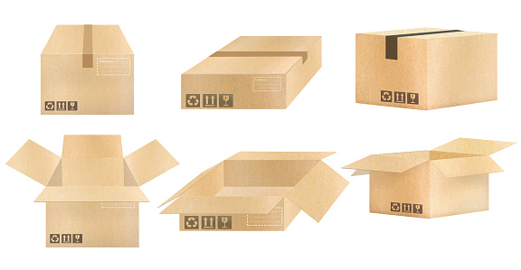 Brown carton set, packaging the goods concept. isolated on white background, delivery for banner, icon, logo, graphic info.