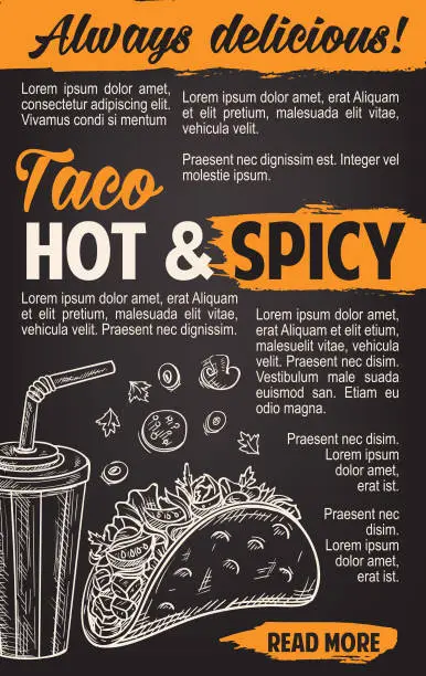 Vector illustration of Fast food taco meals vector sketch poster