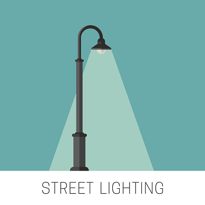 Street lighting flat banner. Background with a luminous lamppost.