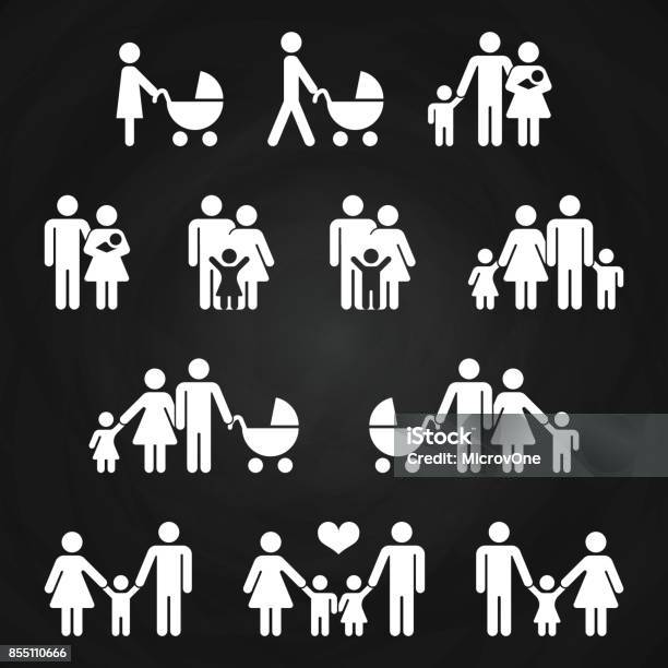 Baby And Parents Outline Icons Design White Family Pictograms Stock Illustration - Download Image Now