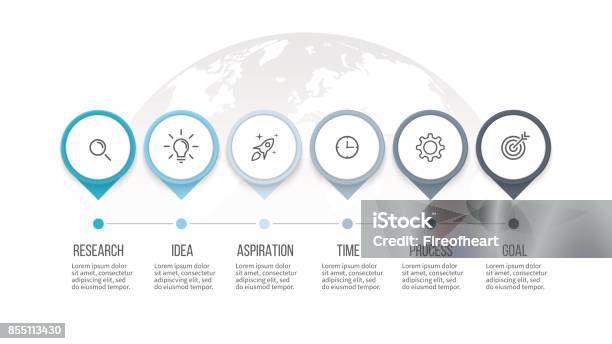 Business Process Timeline Infographics With 6 Steps Options Arrows Vector Template Stock Illustration - Download Image Now