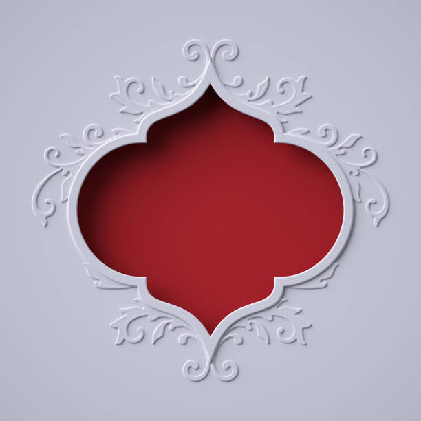 3d render, digital illustration, Christmas background, flat paper craft, layers, ornate frame, blank banner, cut hole, greeting card template, empty space