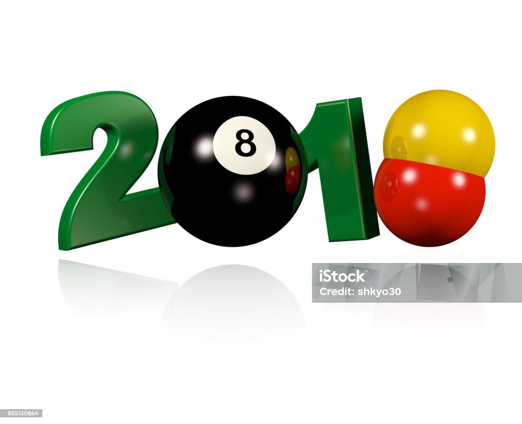 Three Billiard balls 2018 Design with a white Background 2018 Stock Photo