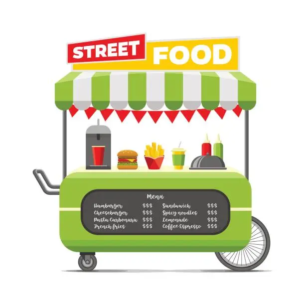 Vector illustration of Fast street food cart. Colorful vector image