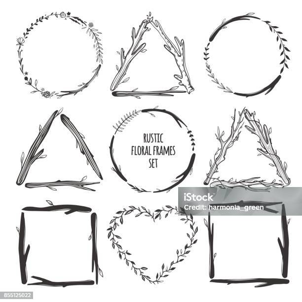 Cicle Rustic Frame Rustic Floral Frames Set Stock Illustration - Download Image Now ...
