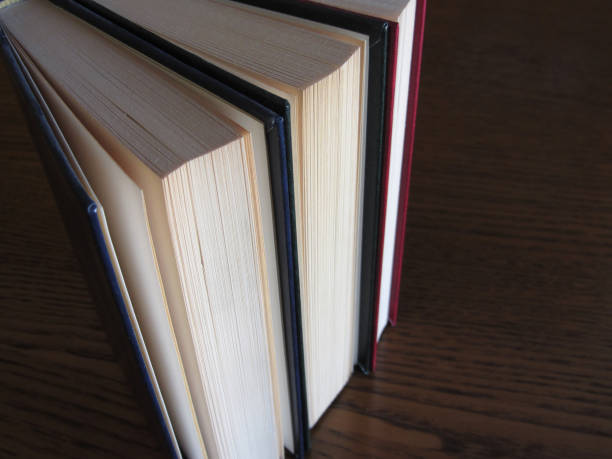 istock Second hand books standing on a wooden table . View from above . Top view 855125220