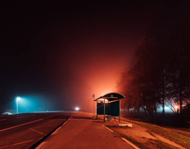 istock bus stop on a foggy autumn night 855126538