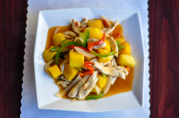 istock Stir-Fried Mango Chicken, Stir-fried chicken with fresh mango, bell pepper, onion in sweet and sour sauce. 855128156