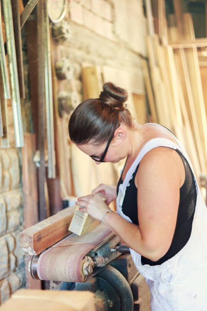 Female carpenter stock photo