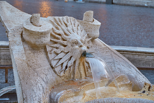 Detail of the fountain in the Piazza of Spagna near the Spanish Steps in Rome