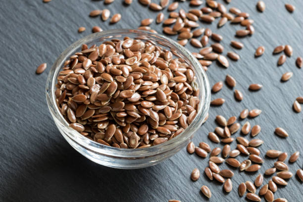 istock Flax seeds in a glass bowl 855141248