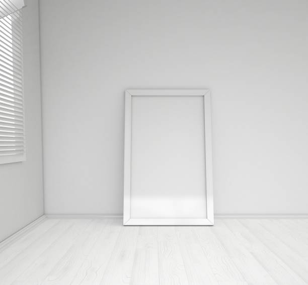 istock Frame with Poster Mockup standing on the white floor. 3d rendering 855149522