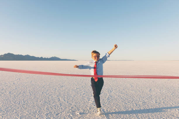 istock Retro Business Boy Winning Running Race 855153292